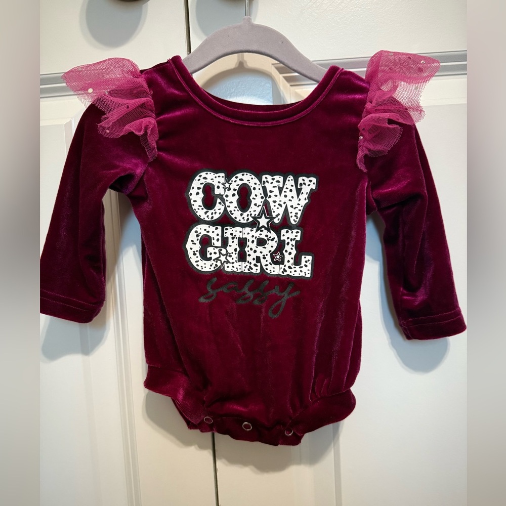 Dash of Glitter Burgundy Cowgirl Baby Onesie